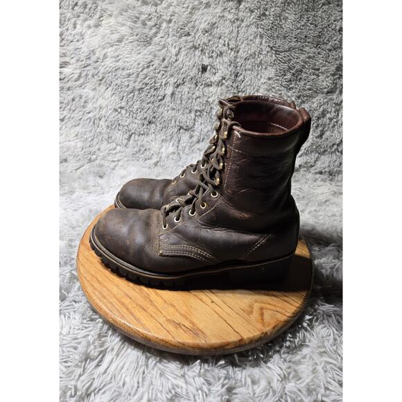 Vintage Cedar Crest Lace Up Brown Leather Combat Logger Work Boot Size 12 Inches - Picture 1 of 8
